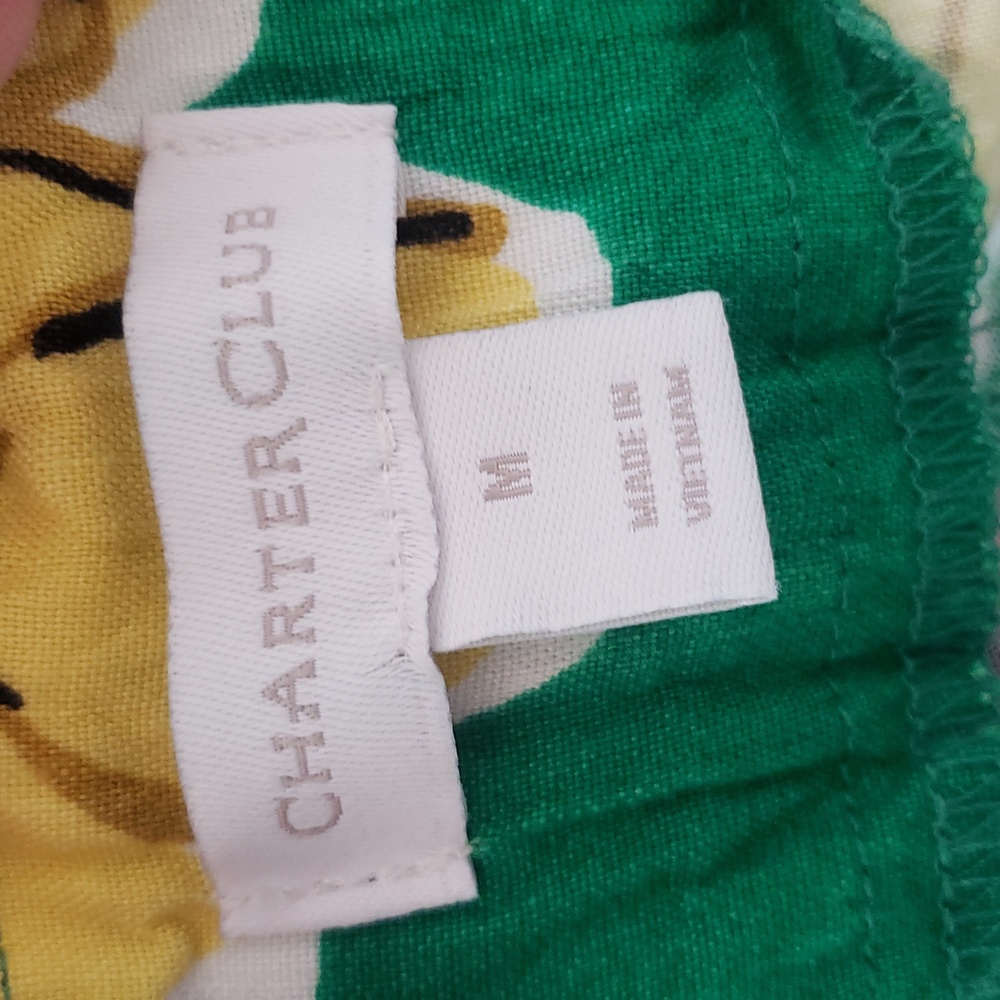 Charter Club Linen Paperbag Floral Tie Waist Green Pink Yellow Summer Shorts M - Picture 11 of 12
